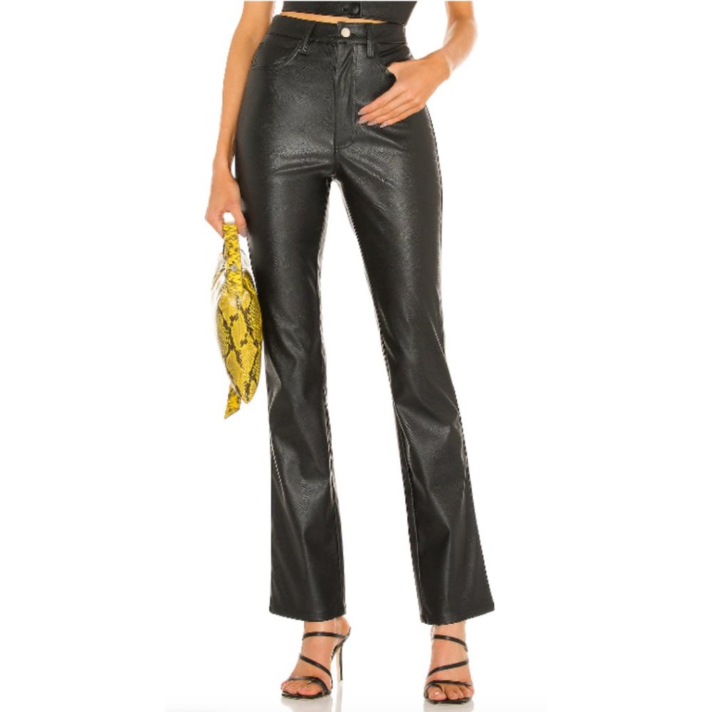 WeWoreWhat Crop Ankle Flare Embossed Black Croc Faux Leather Pants Size 27